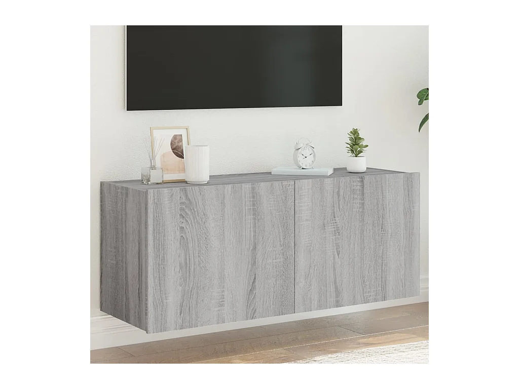 Meuble TV mural avec lumières LED sonoma gris 100x35x41 cm WET9362