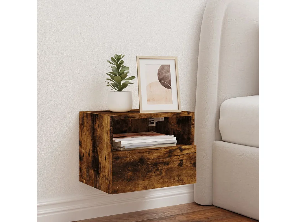 Meuble TV mural chêne fumé 40x30x30 cm bois d'ingénierie WET8120