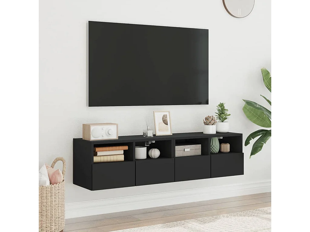 Meubles TV muraux 2 pcs noir 60x30x30 cm bois d'ingénierie WET6729