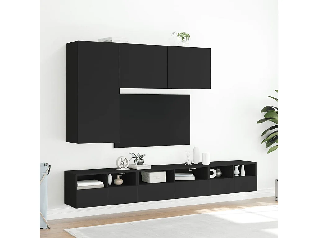 Meubles TV muraux 2 pcs noir 60x30x30 cm bois d'ingénierie WET6729