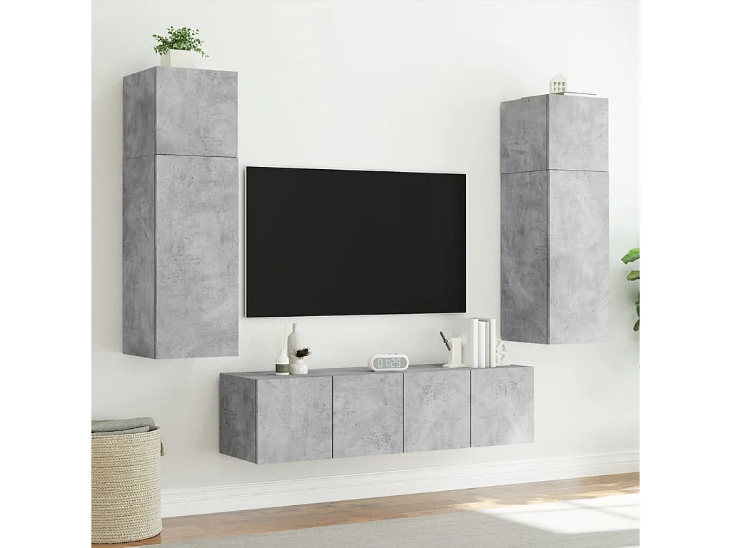 Meubles TV muraux et lumières LED 2pcs gris béton 60x35x41 cm WET5217