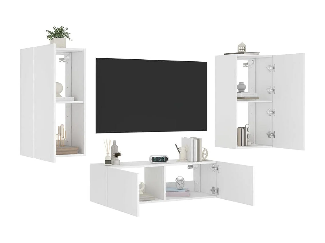 Muebles TV de pared con luces LED 3 piezas blanco ES26665