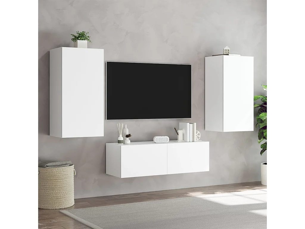 Muebles TV de pared con luces LED 3 piezas blanco ES26665