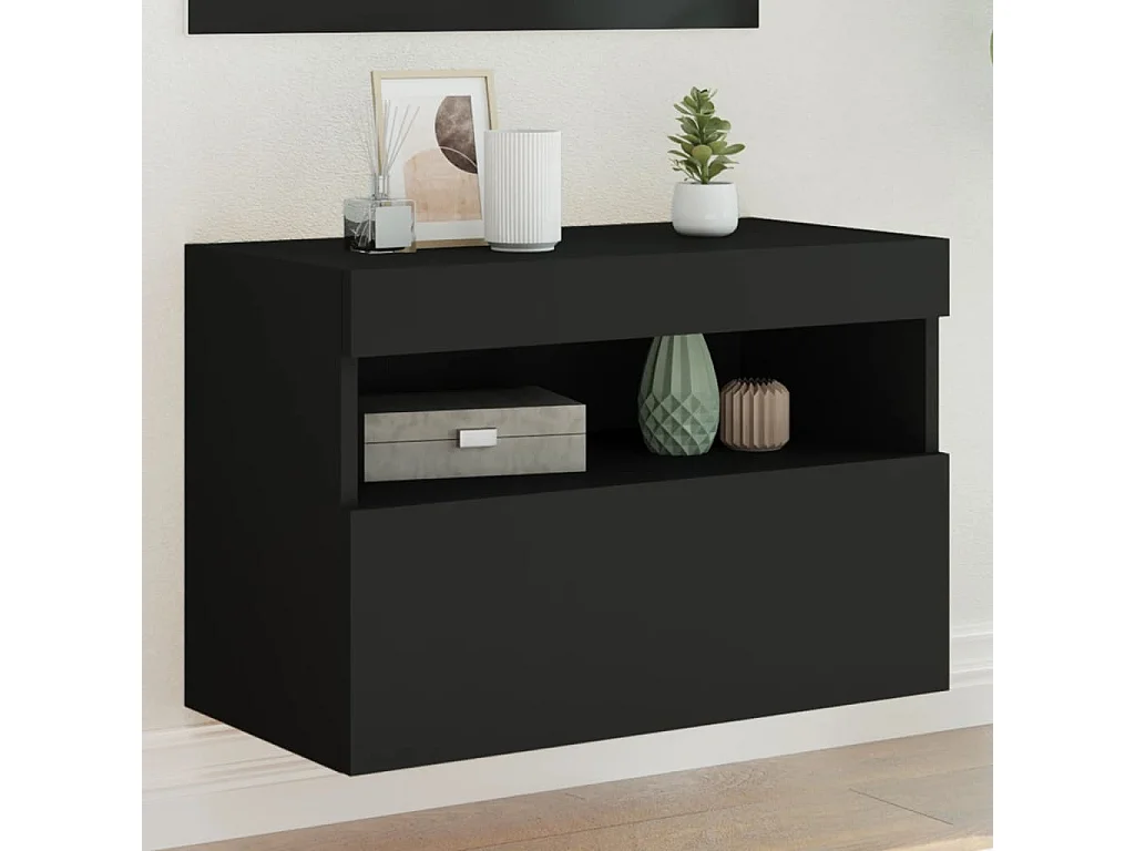 Móvel de parede para TV com luzes LED 60x30x40 cm preto PT595552
