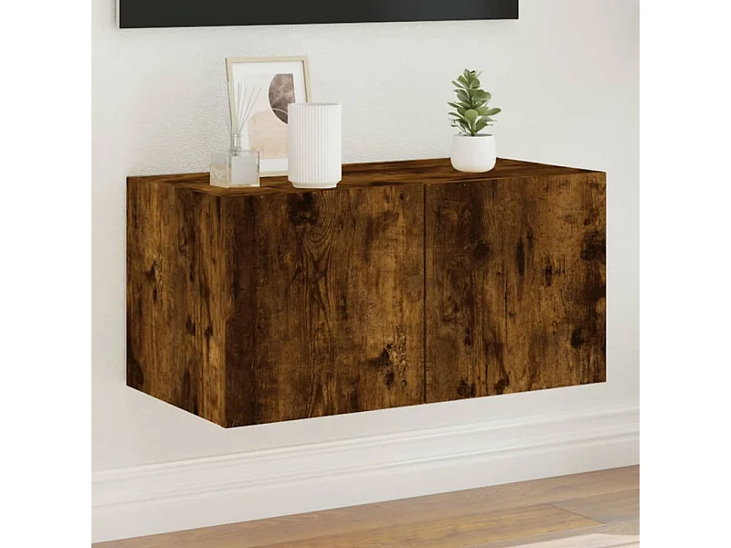 Mueble TV de pared con luces LED roble ahumado 60x35x31 cm ES97652