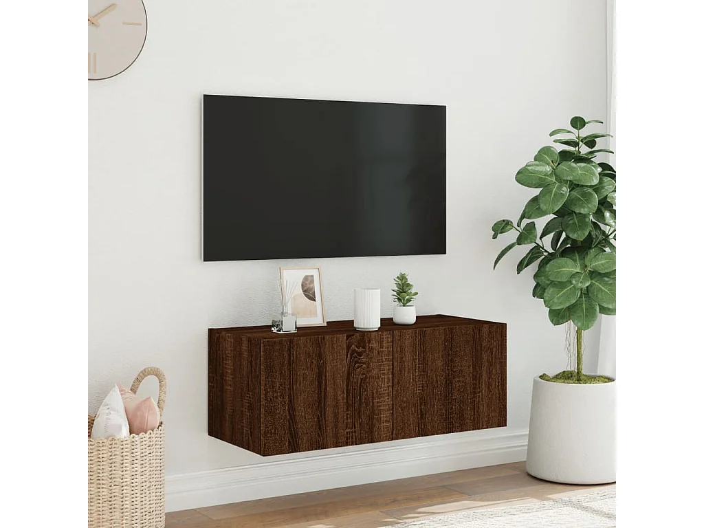 Móvel parede p/ TV c/ luzes LED 80x35x31 cm carvalho castanho PT196965