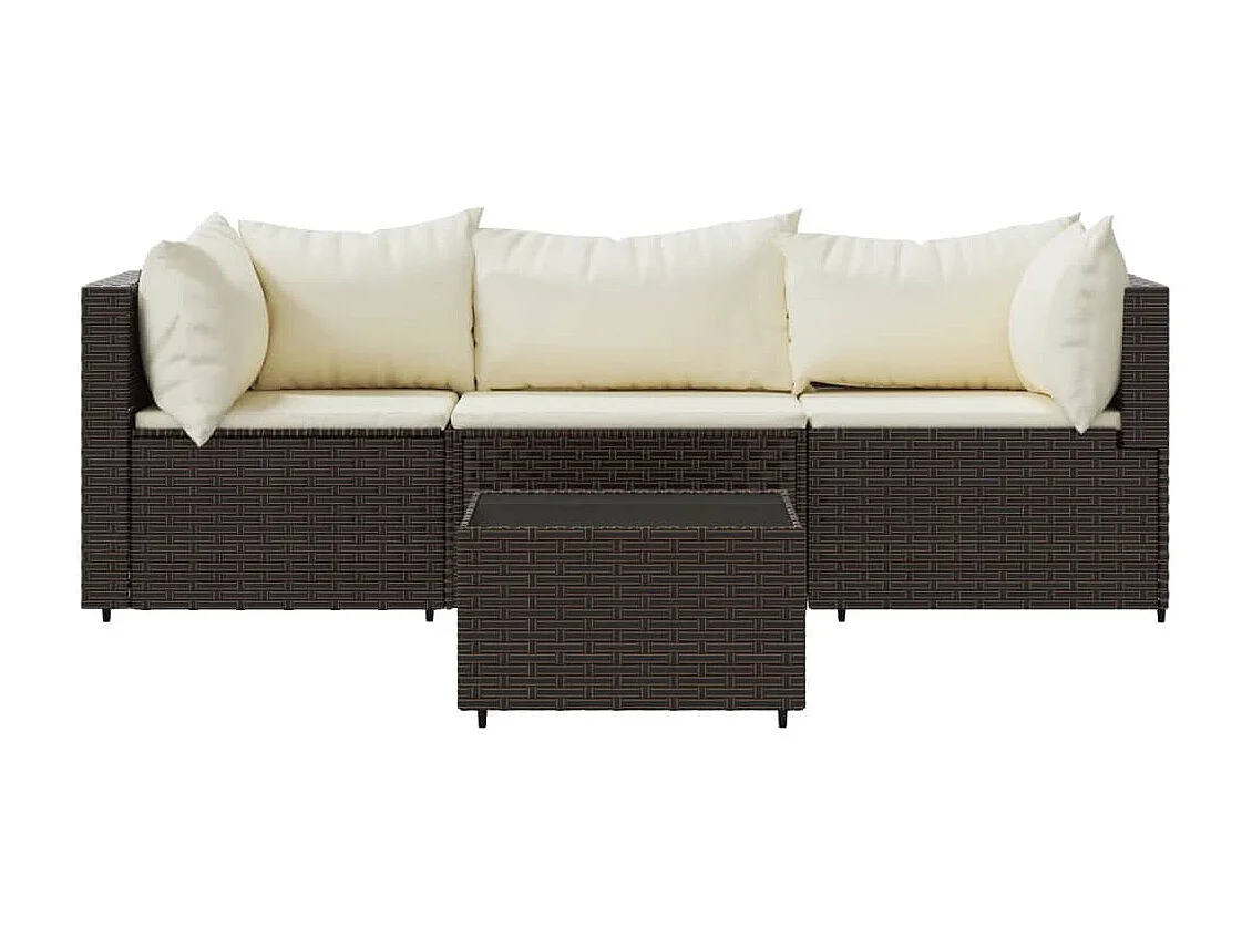 4-tlg. Garten-Sitzgruppe: Sofa + Tisch | Garten-Lounge-Set mit Kissen Braun Poly Rattan -GKD454467