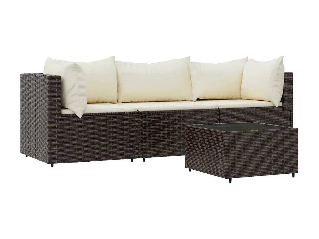 Salon de jardin 4 pcs avec coussins Marron Résine tressée REO11033