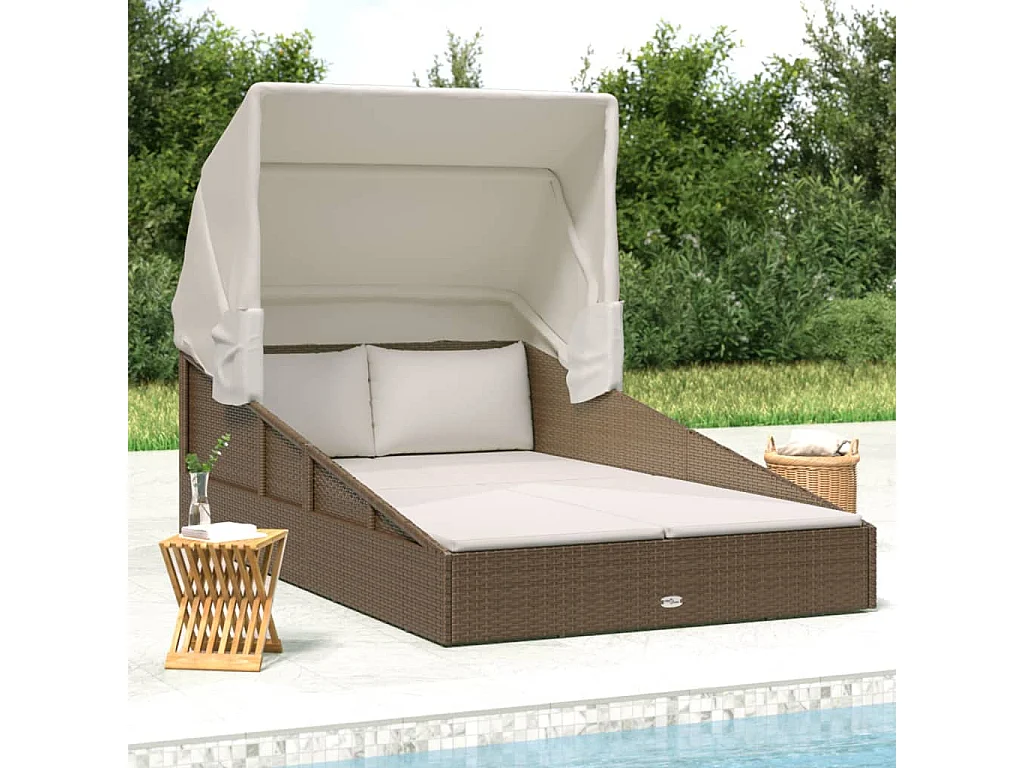 Canapé de jardin avec toit pliable marron 200x114x128 cm résine tressée REO36174