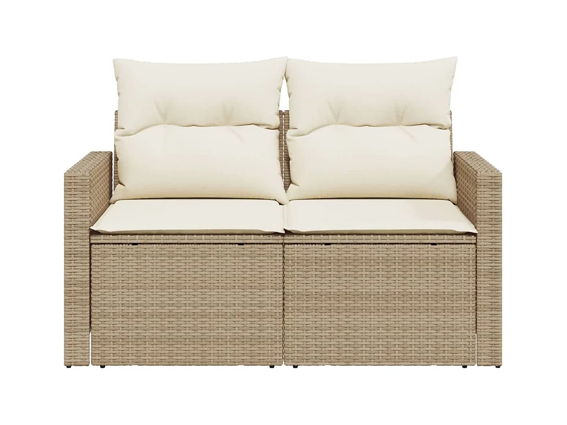 Canapé de jardin avec coussins 2 places beige résine tressée REO39545
