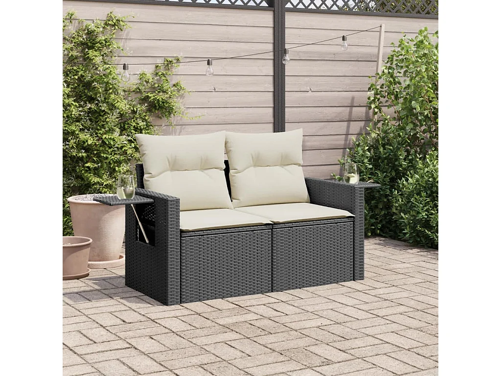 Sofá de jardín 2 plazas con cojines ratán sintético negro KOW23494