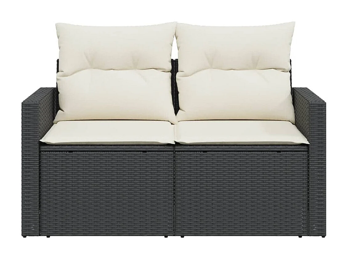 Canapé de jardin avec coussins 2 places noir résine tressée REO50262