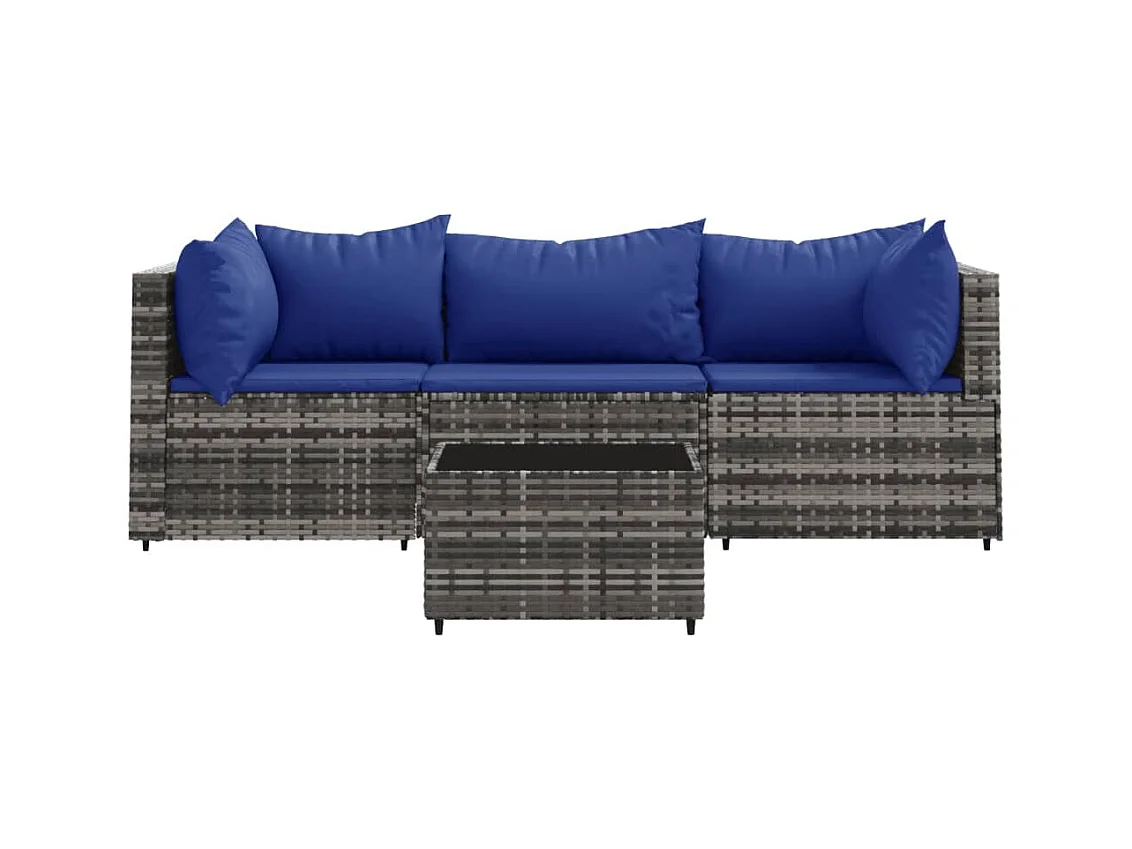 4-tlg. Garten-Sitzgruppe: Sofa + Tisch | Garten-Lounge-Set mit Kissen Grau Poly Rattan -GKD662197