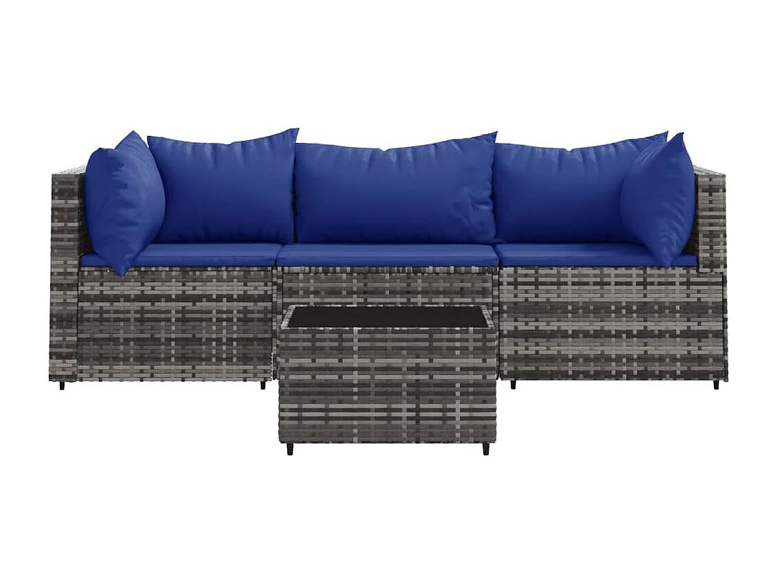 4-tlg. Garten-Sitzgruppe: Sofa + Tisch | Garten-Lounge-Set mit Kissen Grau Poly Rattan -GKD662197
