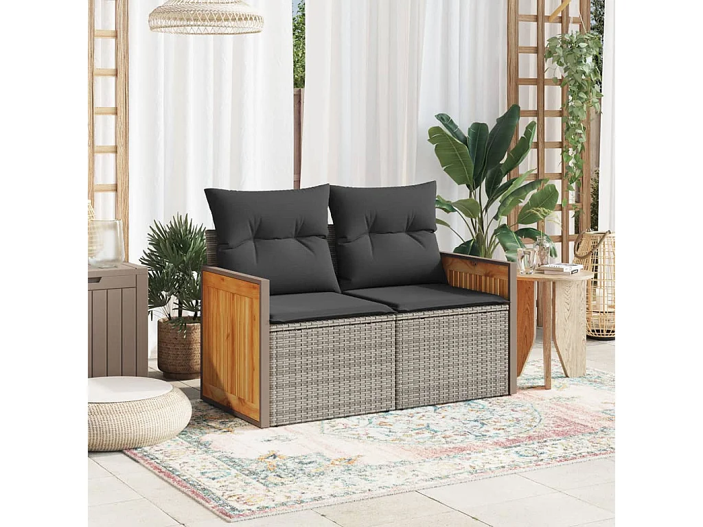 Tuinbank 2-zits met kussens poly rattan grijs NL430869