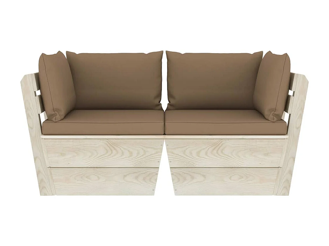 Canapé palette à 2 places de jardin avec coussins Bois d'épicéa REO86377