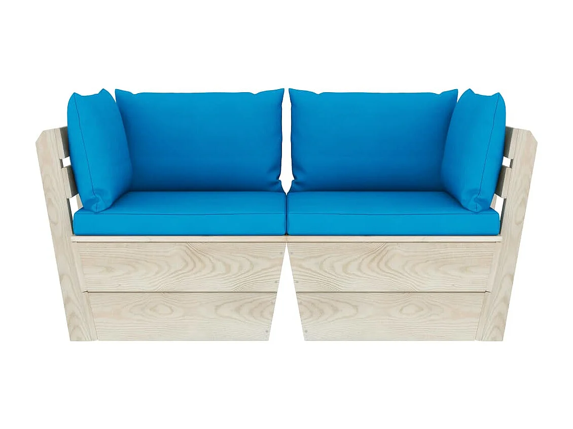 Sofá de palets de jardín 2 plazas con cojines madera de abeto KOW56884