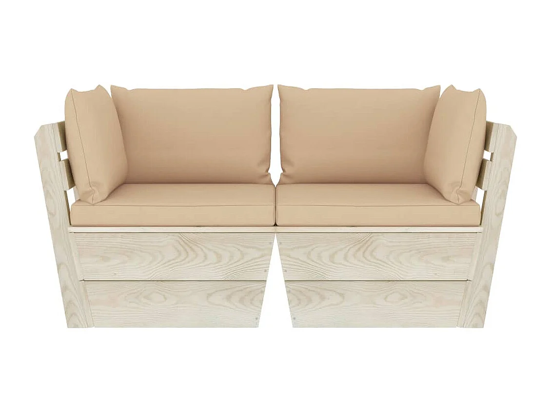 Sofá de palets de jardín 2 plazas con cojines madera de abeto KOW80858