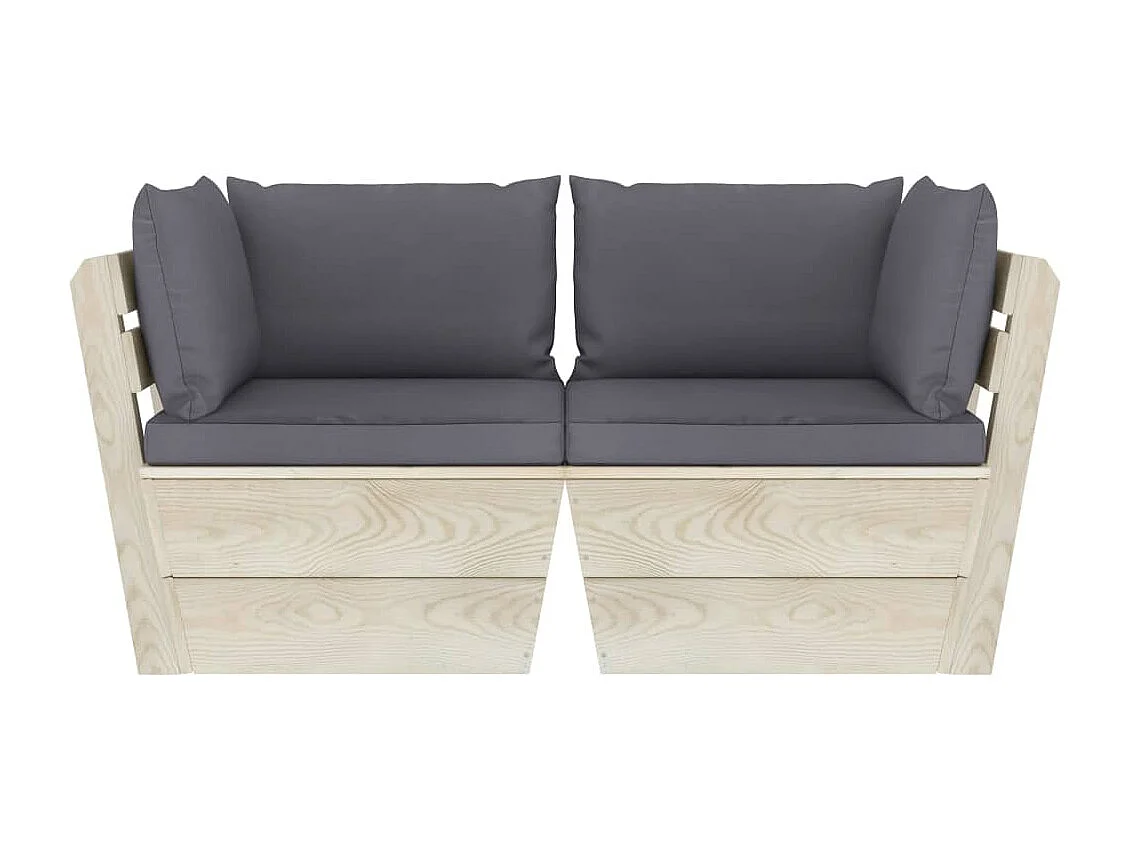 Sofá de palets de jardín 2 plazas con cojines madera de abeto KOW16741