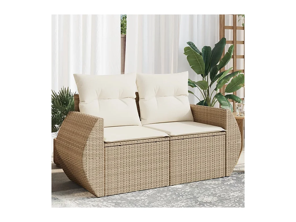 Canapé de jardin avec coussins 2 places beige résine tressée REO97980