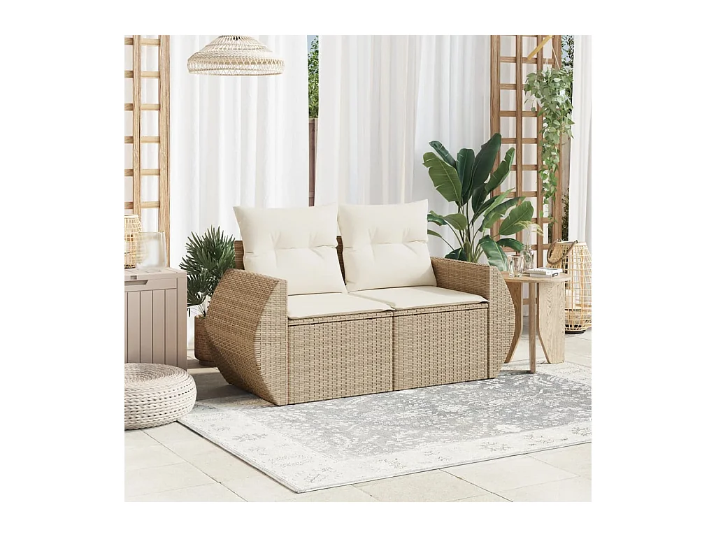 Canapé de jardin avec coussins 2 places beige résine tressée REO97980