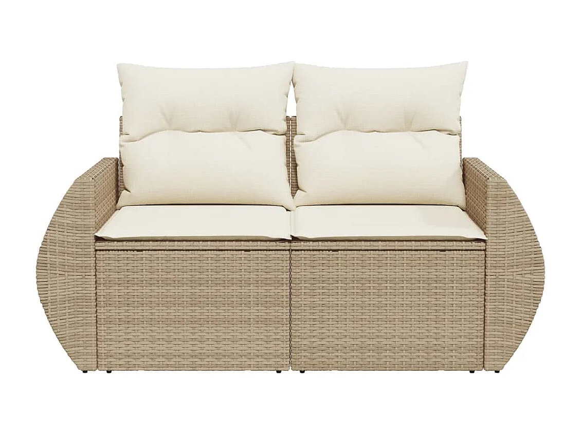 Canapé de jardin avec coussins 2 places beige résine tressée REO97980