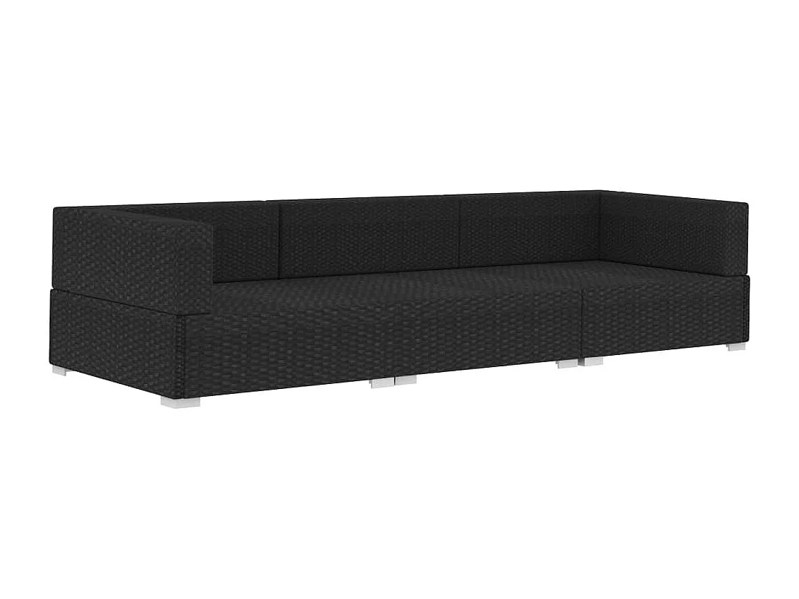 3-tlg. Garten-Sofagarnitur,Gartenmöbel-Set mit Auflagen Poly Rattan Schwarz -gkd233767