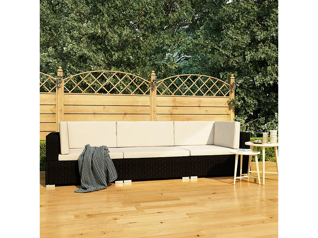 Canapés de jardin 3 pcs avec coussins Résine tressée Noir BE16090