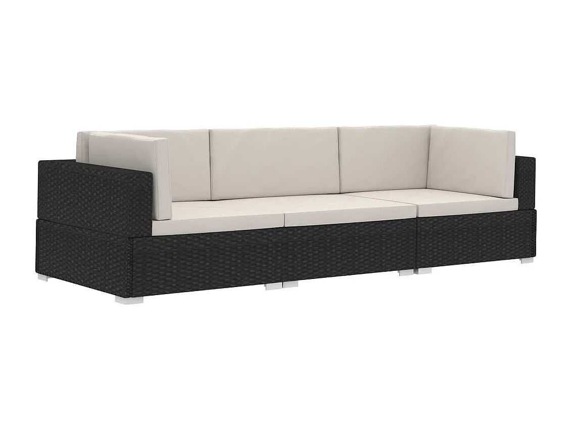 Canapés de jardin 3 pcs avec coussins Résine tressée Noir BE16090