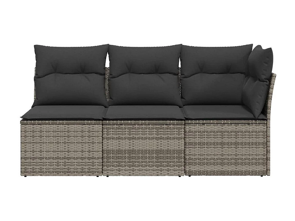 Canapé de jardin avec coussins 3 places gris résine tressée REO21420