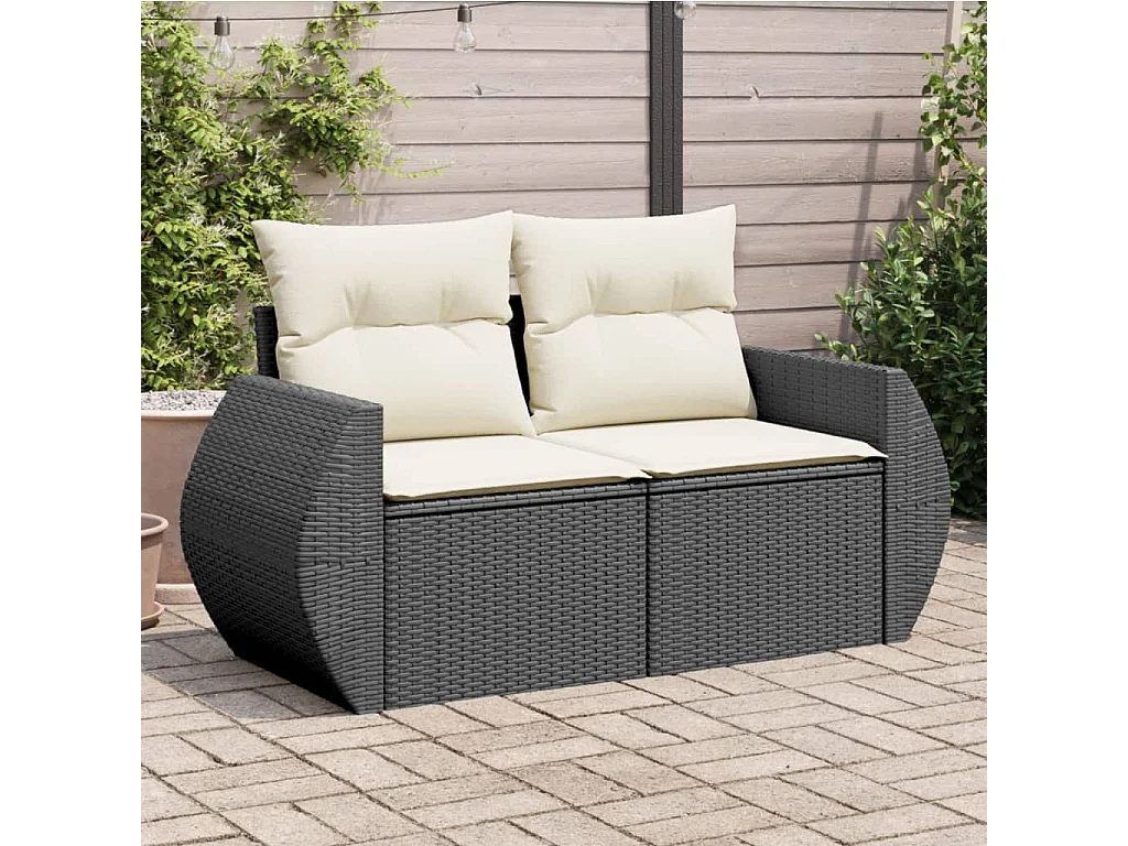 Tuinbank 2-zits met kussens poly rattan zwart NL278979