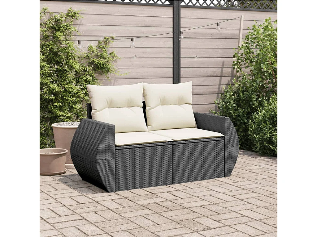 Tuinbank 2-zits met kussens poly rattan zwart NL278979