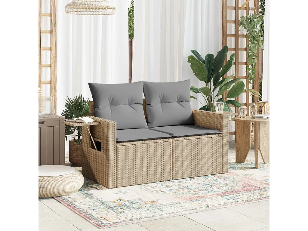 Sofá de jardín con cojines de 2 plazas ratán sintético beige KOW68385