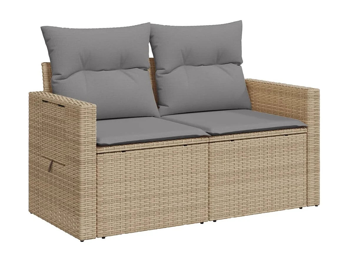 Sofá de jardín con cojines de 2 plazas ratán sintético beige KOW68385