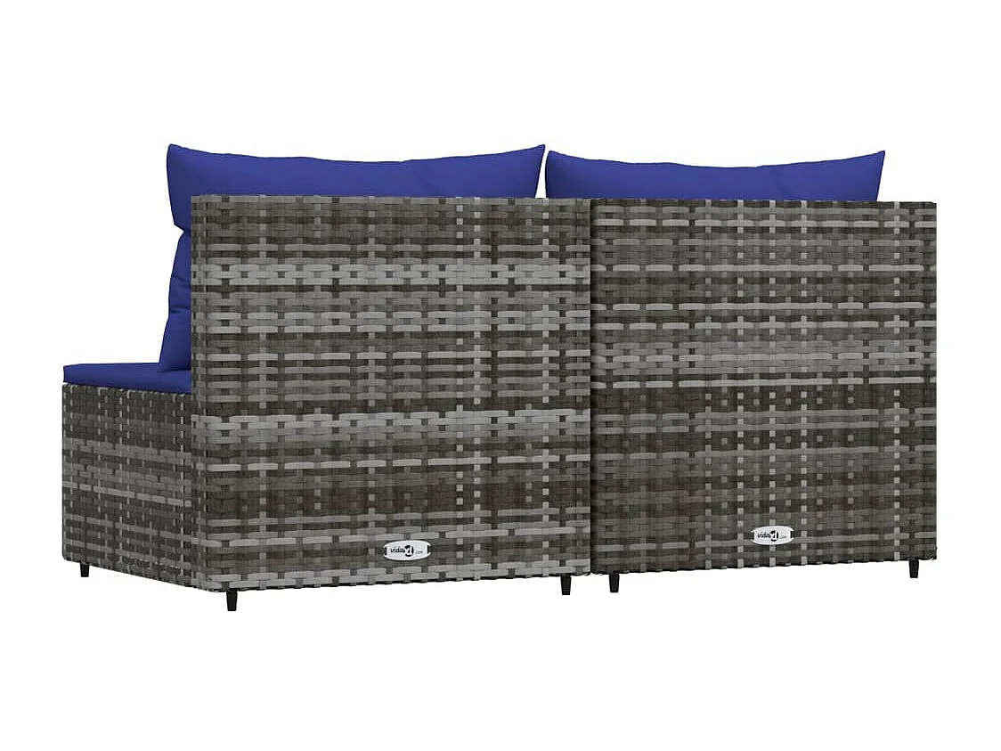 Tuinmiddenbank met kussens 2 st poly rattan grijs NL108564