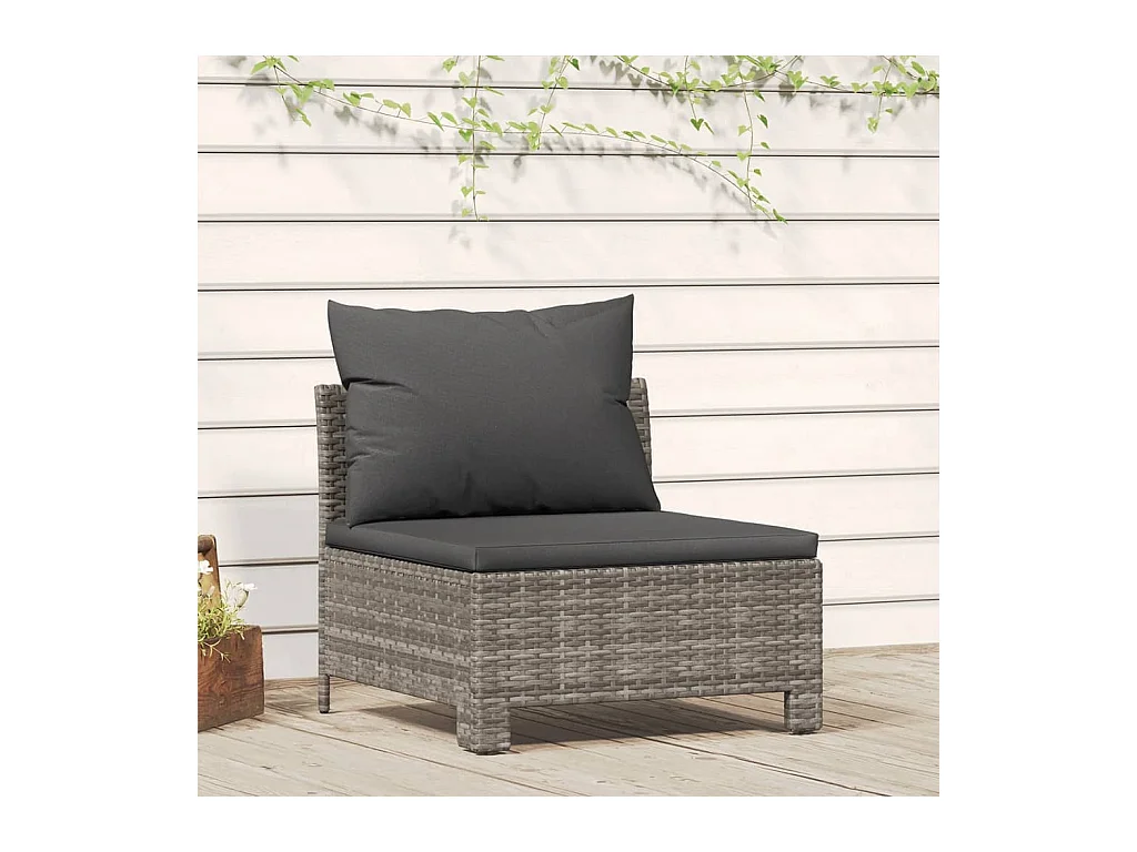 Canapé central de jardin avec coussin Gris Résine tressée REO97387