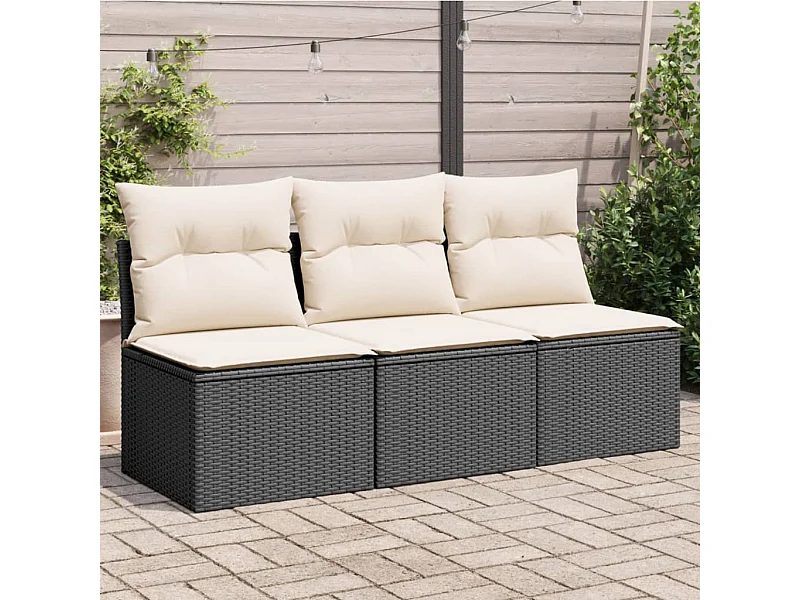 Tuinbank 3-zits met kussens poly rattan zwart NL657050