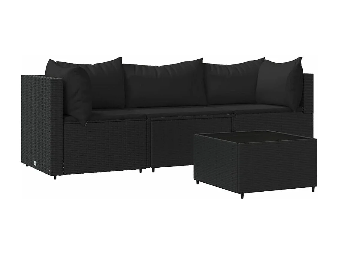 4-tlg. Garten-Sitzgruppe: Sofa + Tisch | Garten-Lounge-Set mit Kissen Schwarz Poly Rattan -GKD916517
