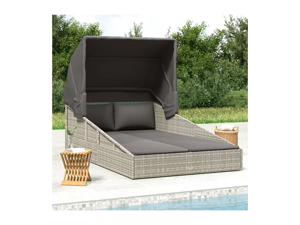 Canapé de jardin avec toit pliable gris 200x114x128 cm résine tressée REO49526