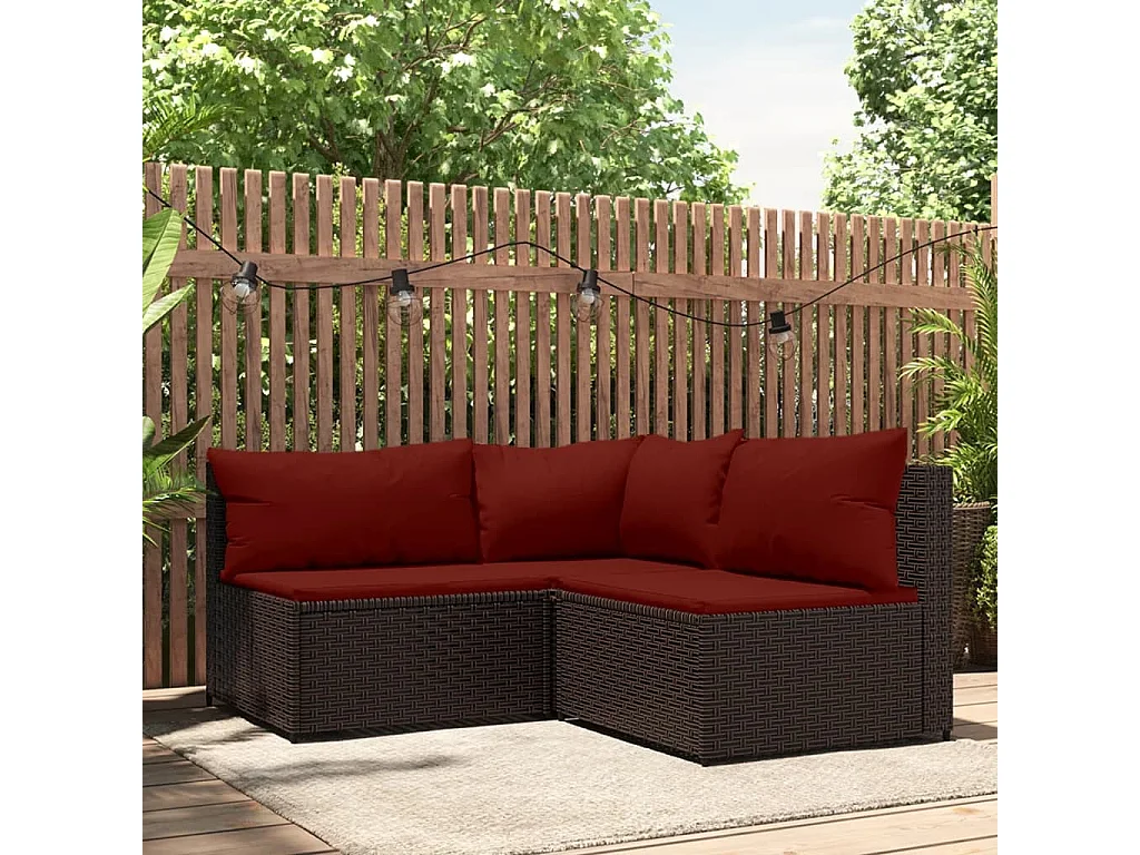 3-delige Loungeset met kussens poly rattan bruin NL573584