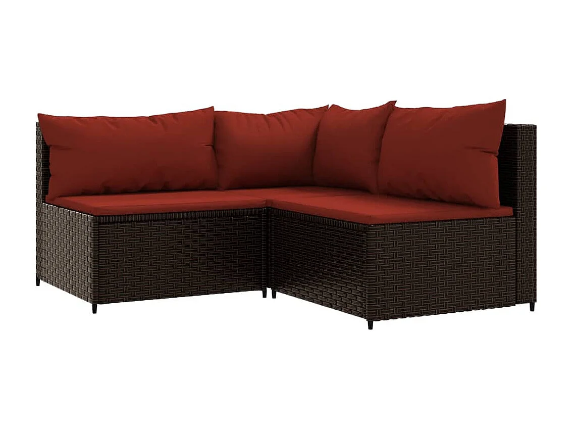 Salon de jardin 3 pcs avec coussins marron résine tressée REO99339