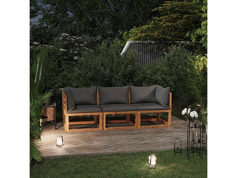 Sofá de jardín de 3 plazas con cojín madera maciza de acacia KOW47388