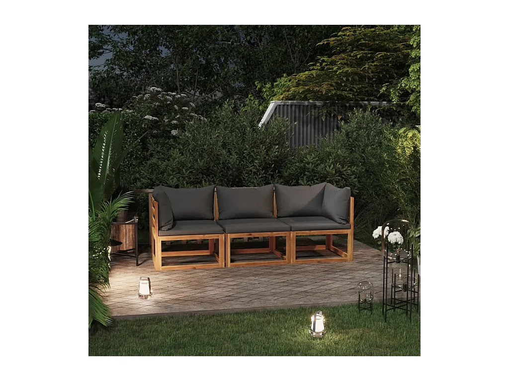 Canapé de jardin à 3 places avec coussin Bois d'acacia massif REO87909