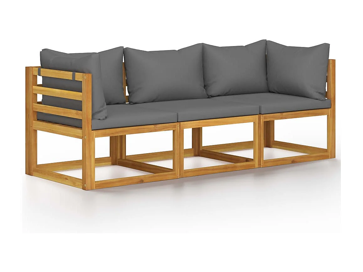 Canapé de jardin à 3 places avec coussin Bois d'acacia massif REO87909