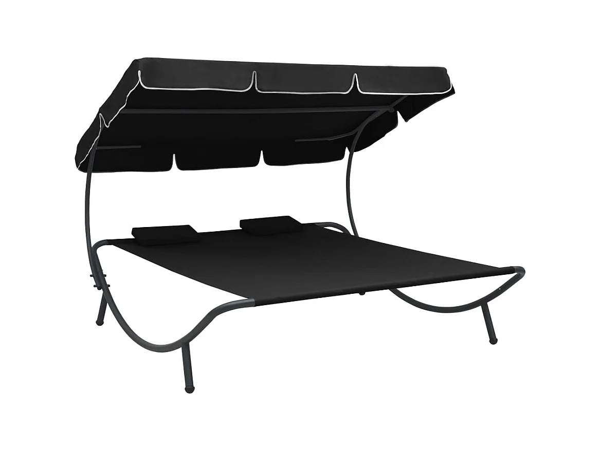 Canapé de jardin avec auvent et oreillers Noir REO56513