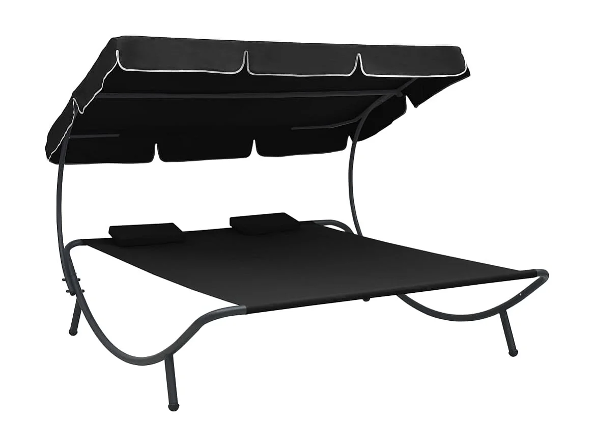 Canapé de jardin avec auvent et oreillers Noir REO56513