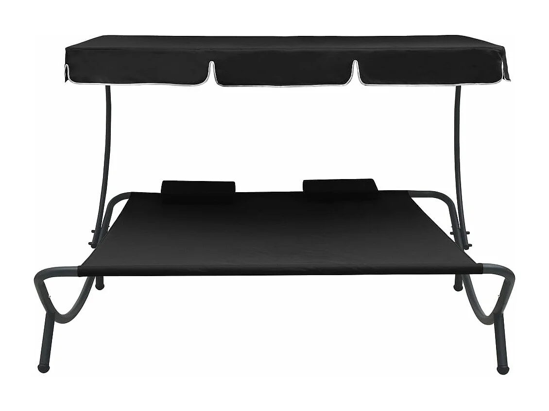 Canapé de jardin avec auvent et oreillers Noir REO56513