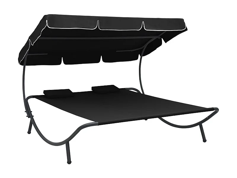 Canapé de jardin avec auvent et oreillers Noir REO56513