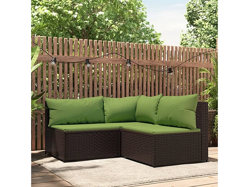3-delige Loungeset met kussens poly rattan bruin NL417242