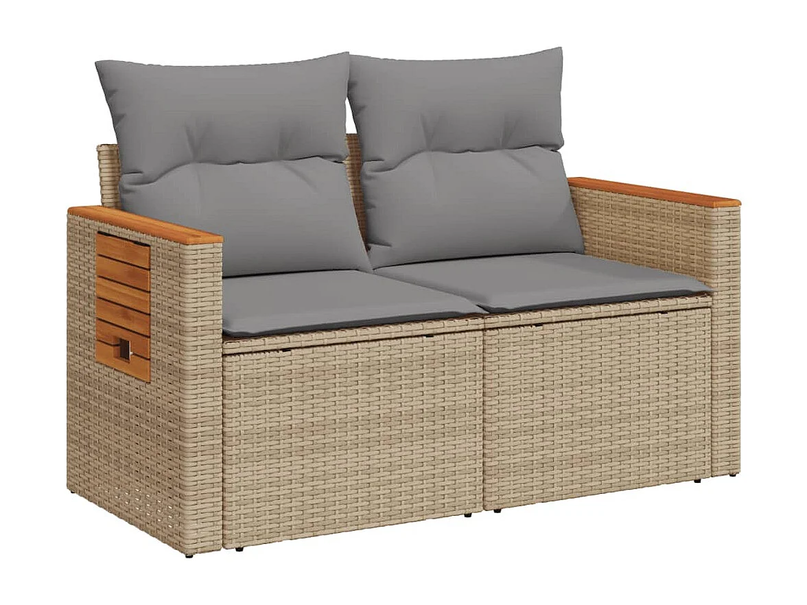 Canapé de jardin avec coussins 2 places beige résine tressée REO47743